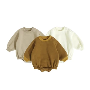 Cheap Prices Wholesale 100% Cotton Spring Autumn Long Sleeve Solid Color Infant Cloths With Snap Button Baby Winter Romper