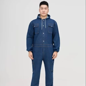 Conjoined Overalls Suit Men Machine Repair Spring and Autumn Wear-resistant Welders Universal Protective Hood Breathable Denim