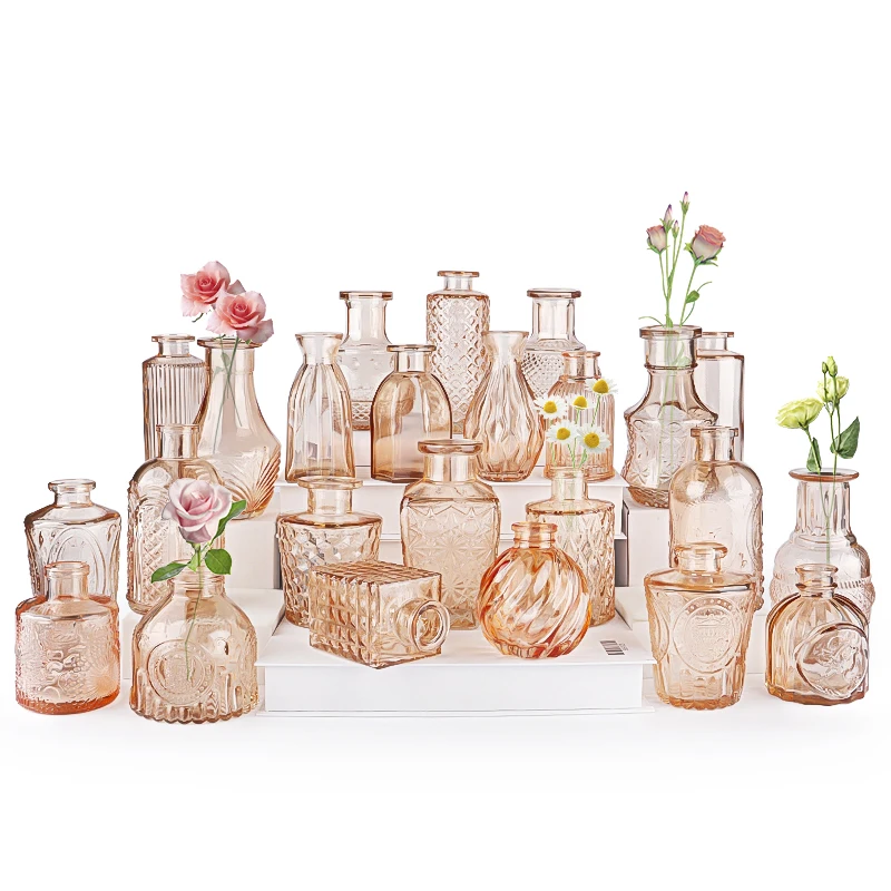 Glasseam Kleine Glazen Bud Vase, Set Van 6 Heldere Smalle Hals
