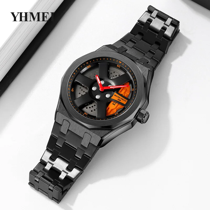 Montre Homme OLEVS à Quartz - Cadran Jante De Voiture, Couleurs Vives Rouge/vert/jaune, Acier Inox, étanche 30m | Neuf Avec étiquettes