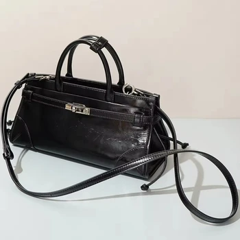 Factory Direct Luxury Top-Grain Wax Leather Tote | Fashionable Vintage Shoulder & Crossbody Bag for Women  Chic Handbag