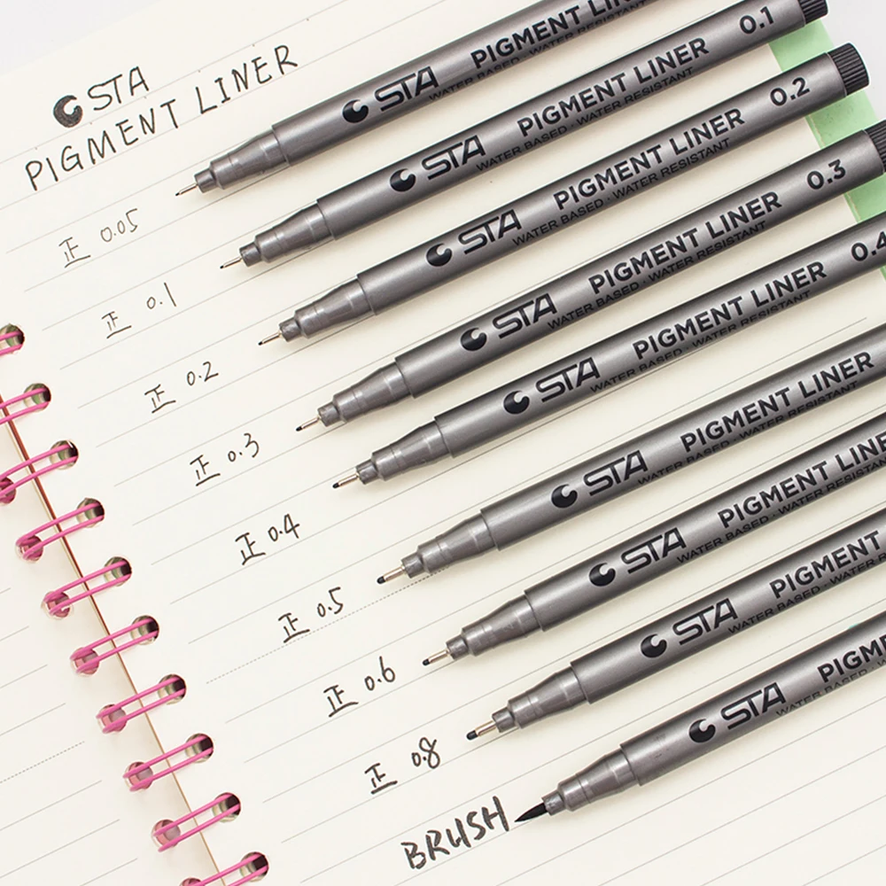 STA Fine Line Drawing Pens Pigment Liner Ink Pen Set Arabic Calligraphy Felt Tip Sketching Art Markers