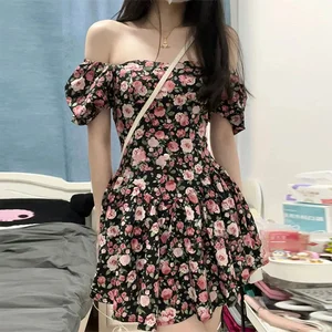 Fashion Summer Lady Elegant Official Custom Ladies Women's Mini Casual Dresses Digital Printing Floral A-Line Breathable