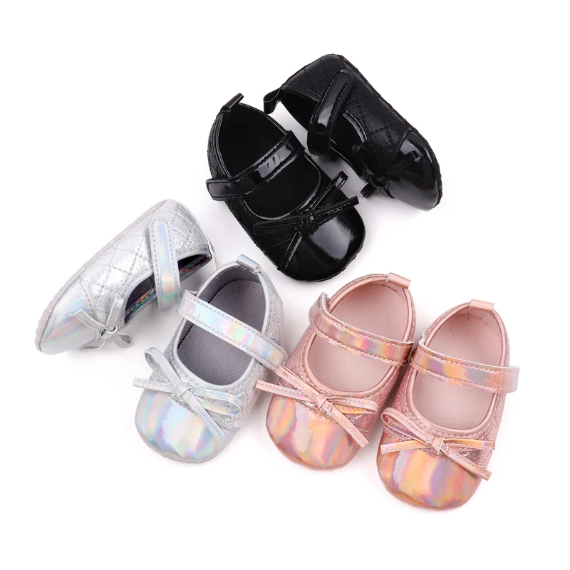 New Spring and Autumn Bright Face Diamond Check Bow Soft Soled Baby Shoes for Girls