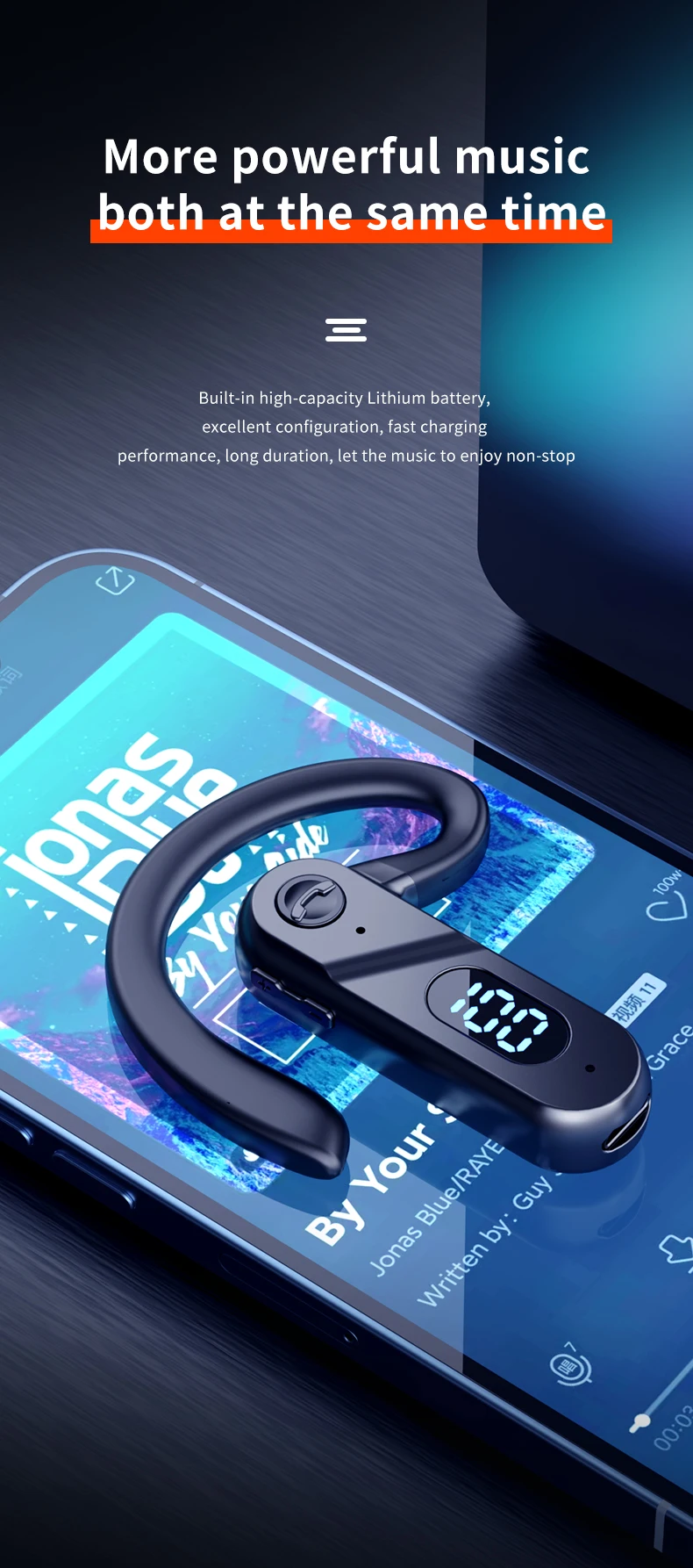 V28 Bone Conduction Wireless Earphones Ear Hook Headset With Mic Stereo