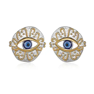 YUKAM High Quality Stainless Steel Gold Plated Stud Earrings Hollow Big Eye Stud Earrings for Women