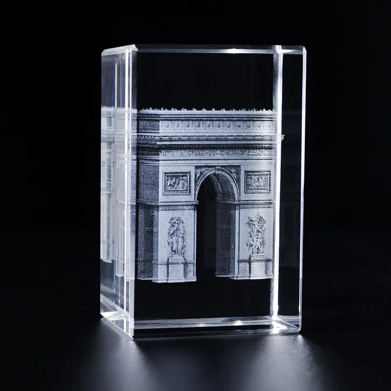 Factory Wholesale 3D Laser Eiffel Tower Arch of Triumph Louvre Notre Dame Cube Souvenir Blank Crystal Crafts For Laser Engraving factory