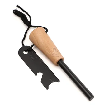 Cross-Border Outdoor Camping Fire Starter Wooden Handle Magnesium Stick Flint Stone Survival Tool for Initial Fire Ignition