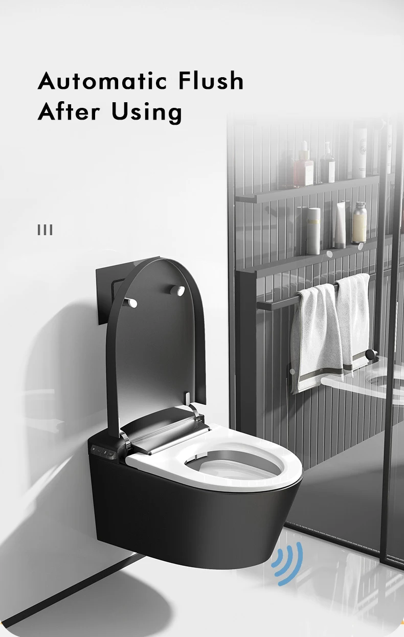 2024 luxury wall mounted electronic bidet toilet bowl matt black wall hung automatic smart toilet intelligent supplier