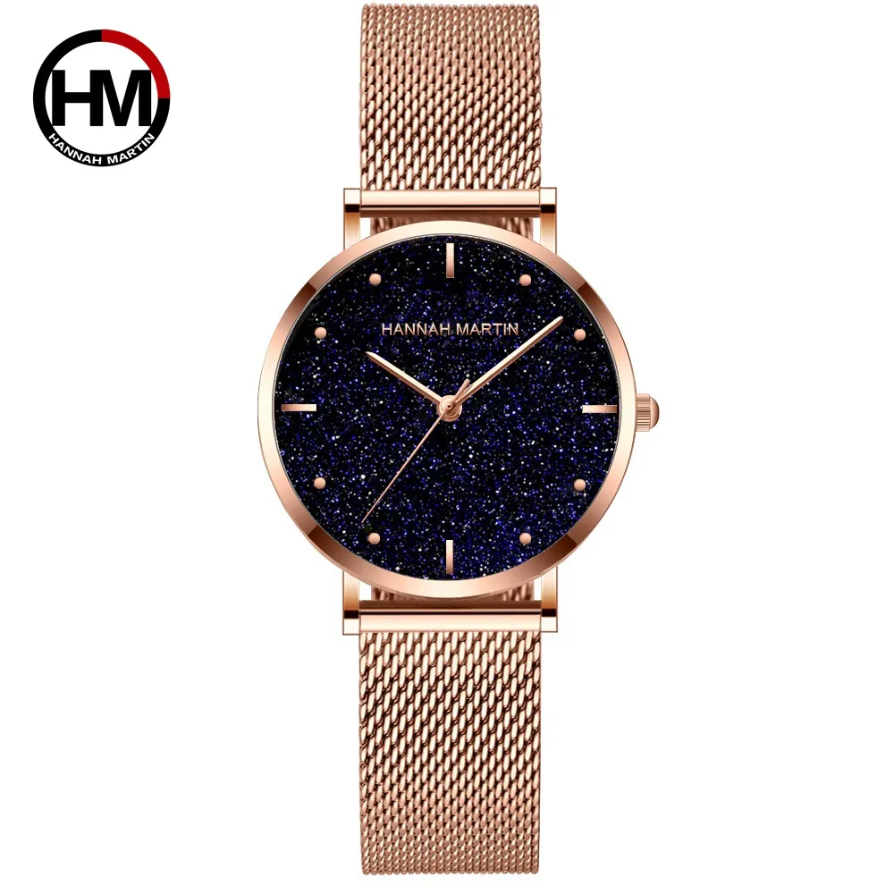 Hannah Martin Watch Factory Japan Movement 3 Bar Wholesale Low Price Minimalist Custom Logo Luxury Quartz Wrist Watch for Women