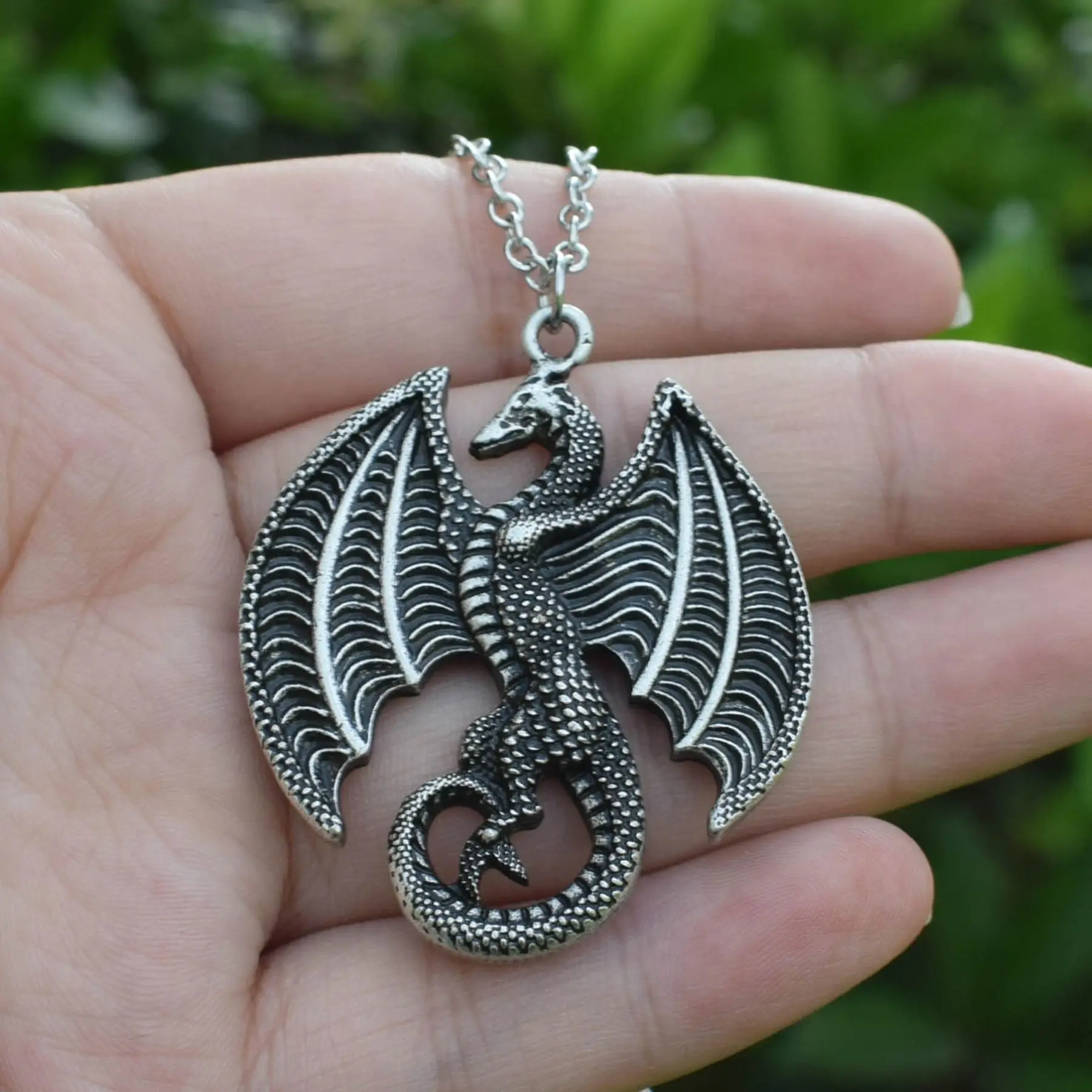 Vintage Gothic Flying Dragon Pendant Necklace for Men Women