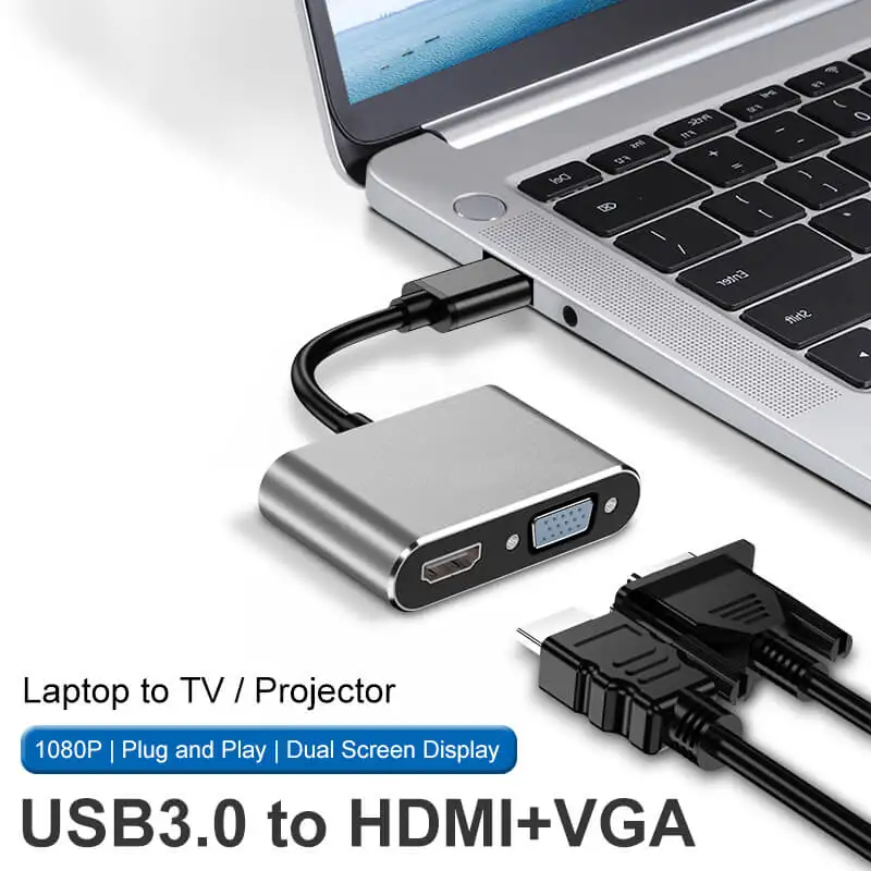 Адаптер farsins USB 3,0 для HDMI 4k female VGA female 2 в 1 hub 0,2 m