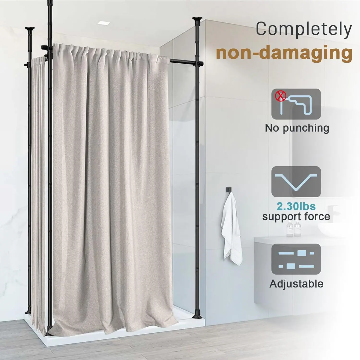 YIJIALE Curtain Rod Partition Hanging Adjustable Curtain Room Dividers Room Separation Floor to Ceiling Self Stand Room Divider