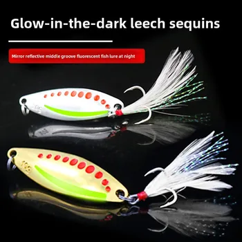 Luminous Leech Lure Sequin Bait Spoon with Hooks for Black Bass-Metal Artificial Hard Bait – Metal Jig – view 3