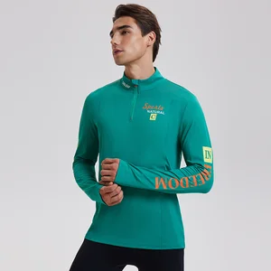 Wholesale Men's Quarter Zipper Stand-up Collar Gym Quick Dry Fitness Polyester Training Sports Long Sleeve Shirts