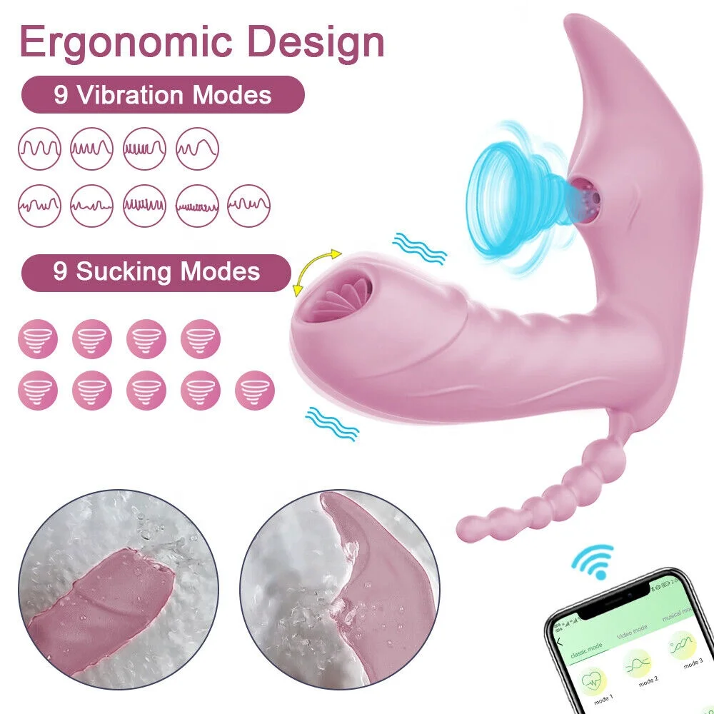 Factory Wholesale APP Control 3 in 1 Wearable Sucking Dildo Vibrator Sex Toys for Women Tongue Licking Sucker Vacuum Simulator