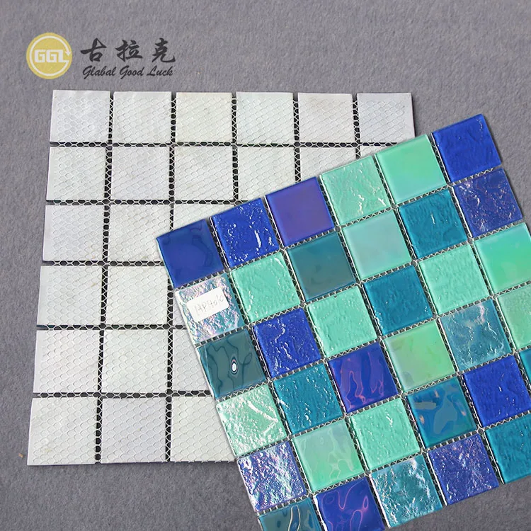 glittering grey square glass mosaic tile outdoor crystal mosaic  for swimming pool supplier