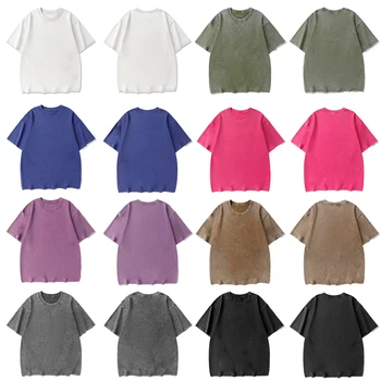 2025New Arrival Oversized Cotton T Shirts for Men Women  Vintage Washed Short Sleeve Loose Fit Casual Tee Shirts Multiple Colors