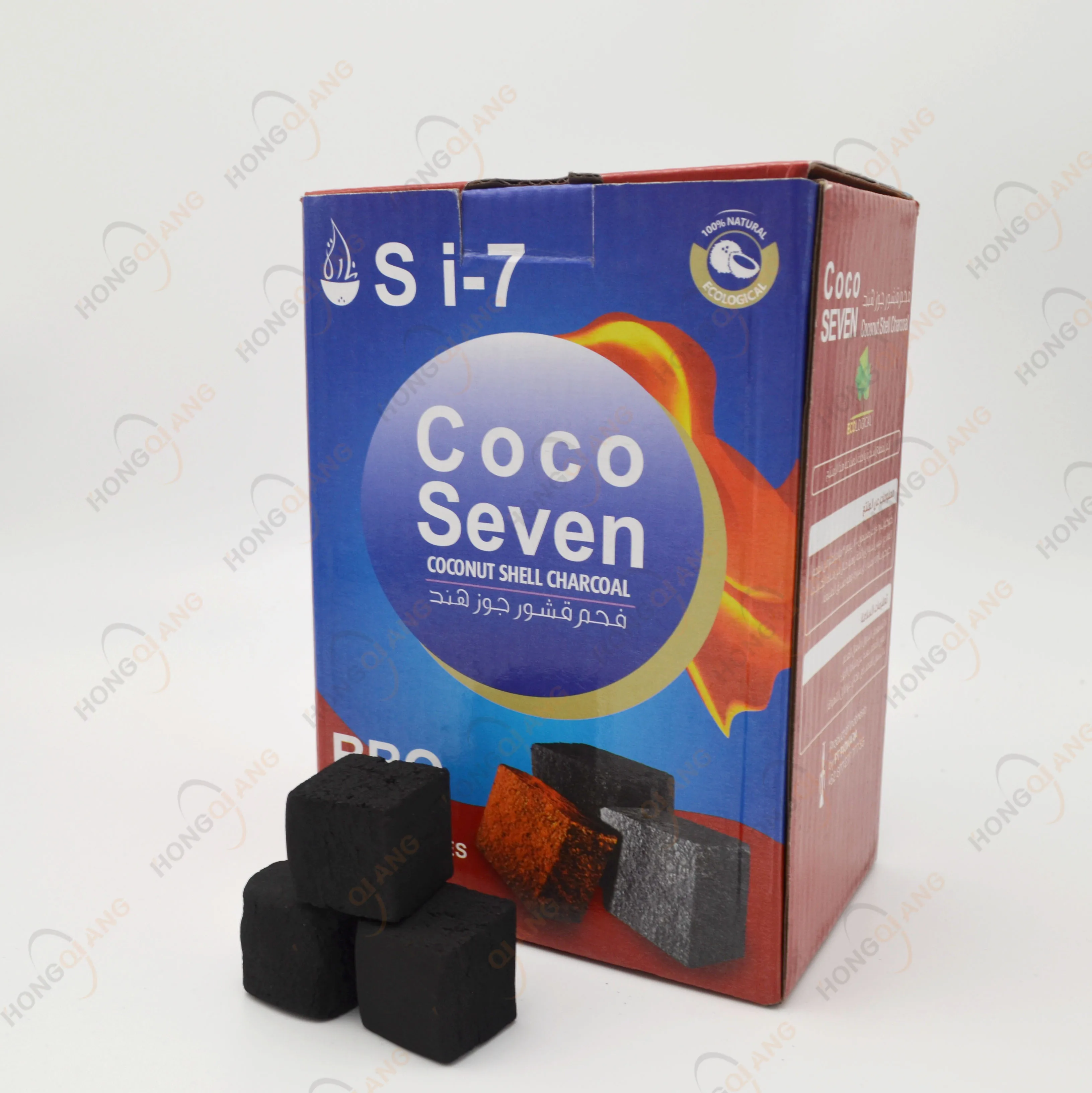 HQHC0025 Hong Qiang OEM Design Free Samples Cocobrico Cube Charcoal Coconut Shell Hookah Charcoal for Shisha
