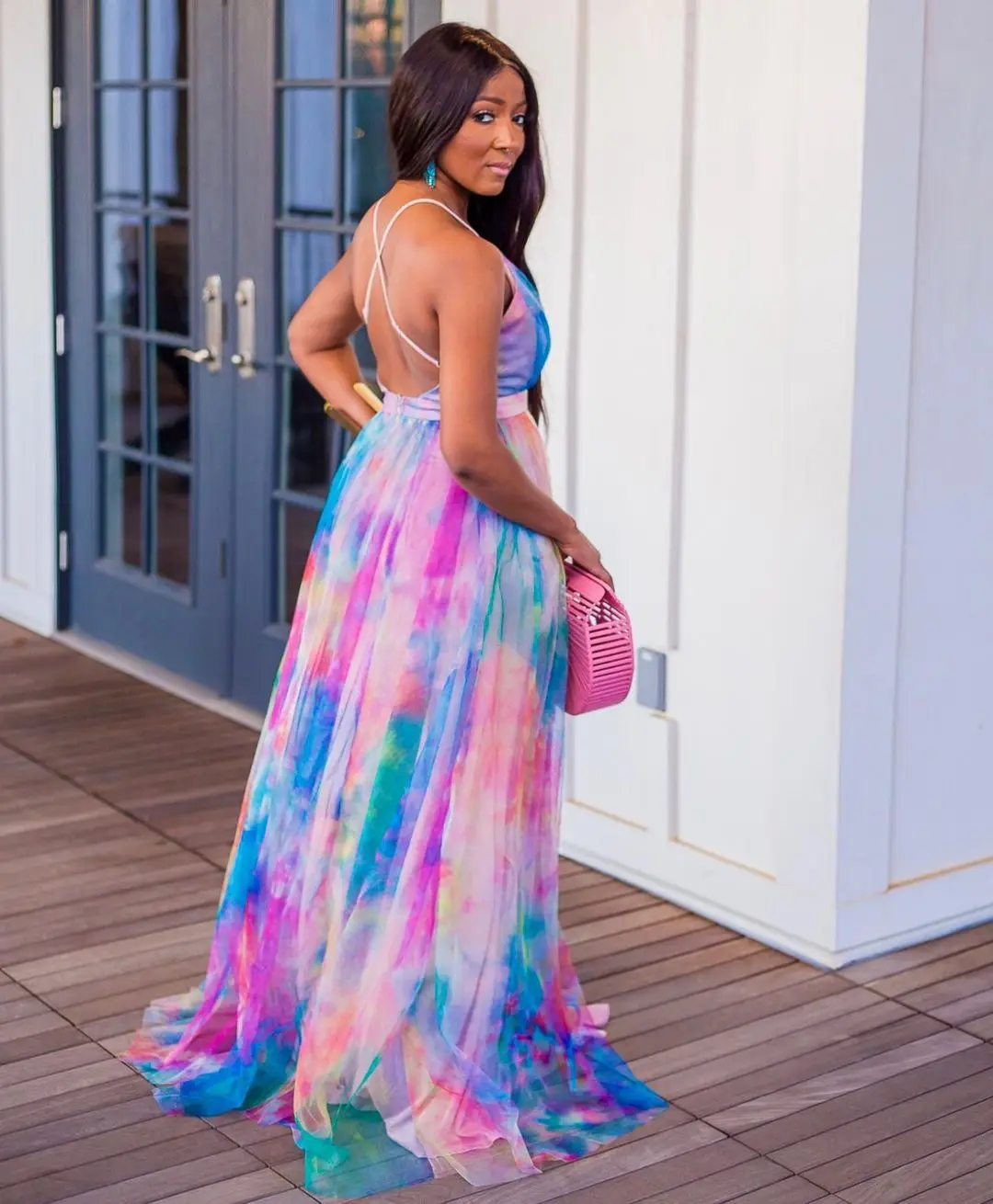 Tie Dye Print Crisscross Backless Mesh 