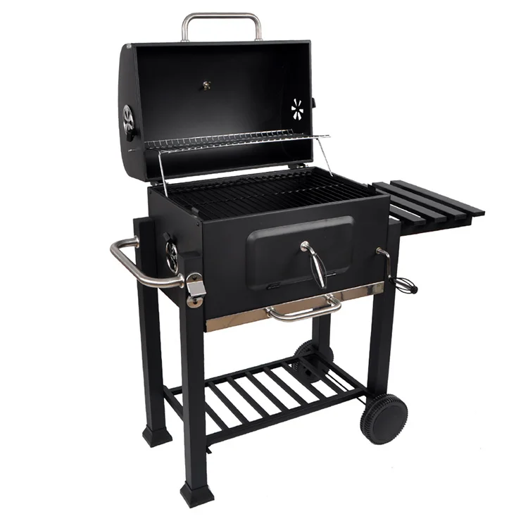 Outdoor Black Square Charcoal Bbq Barbecue Grill With Side Table - Buy ...