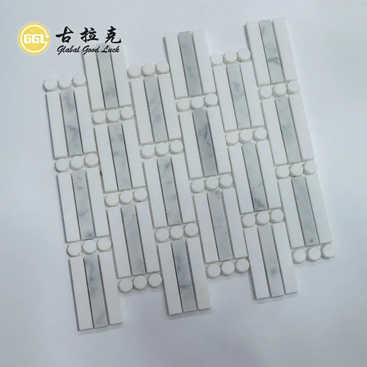 Polished Marble Rectangle Mix Round Shape Waterjet Mosaic Tile For Wall Floor Decoration