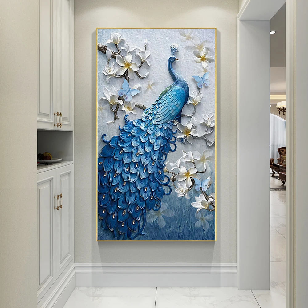 Custom Canvas Peacock Round 5D Crystal Diamond Painting Kit Handwork Decorative Animal Paintings