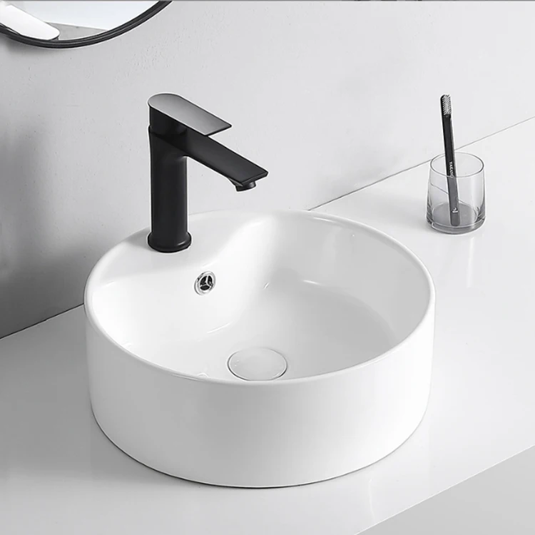 Cheap Ceramic Bathroom Art Wash Basin Sink Bath Sanitary Ware White Rounded Small Countertop Sink