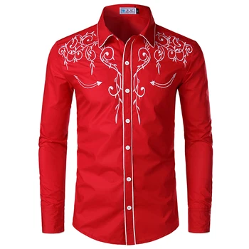 Mens Western Shirts Long Sleeve Slim Fit Embroidered Cowboy Casual ...