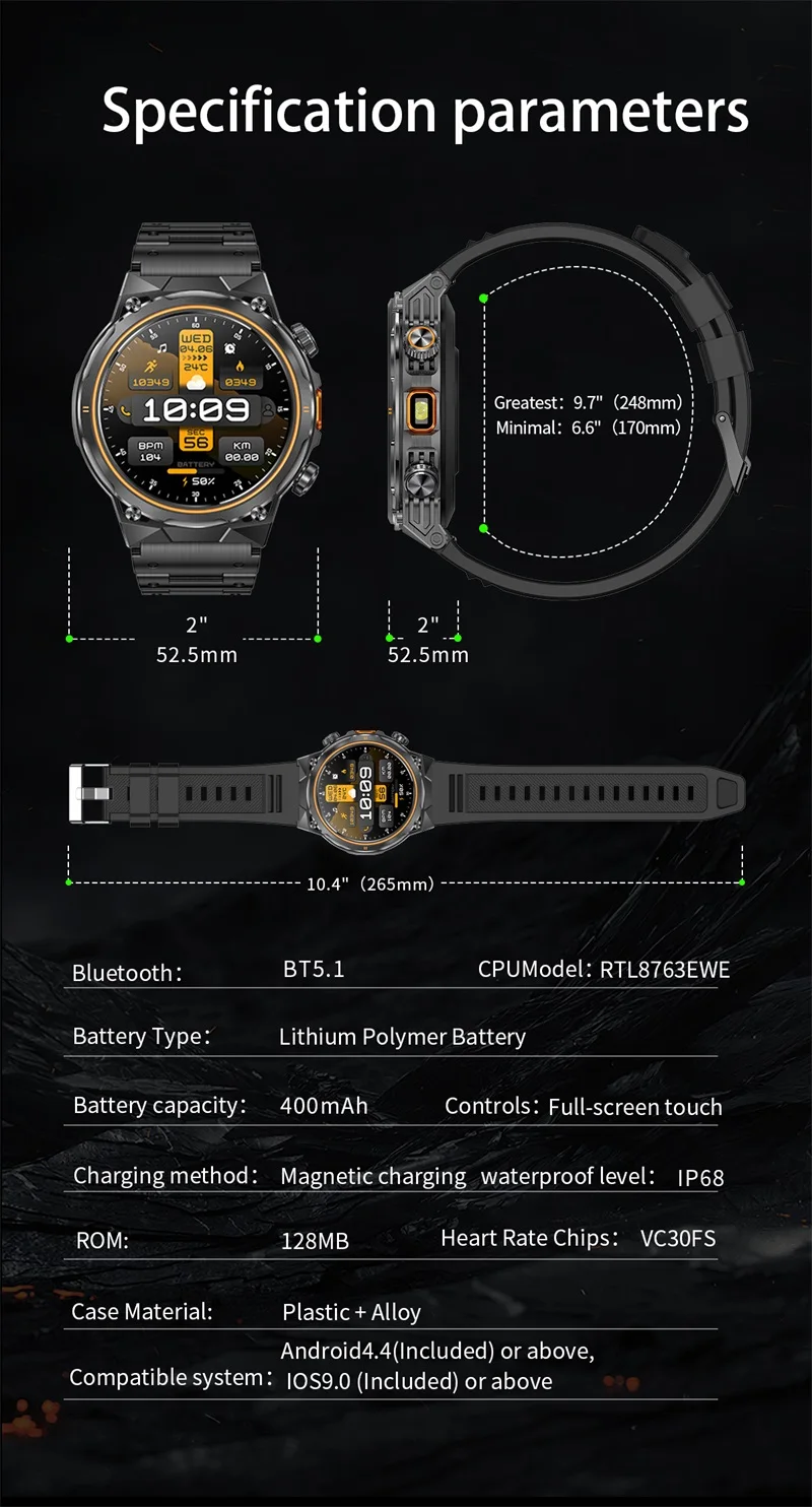 AK81 Men's Smart Watch - Fitness Tracker with IP68 Waterproof