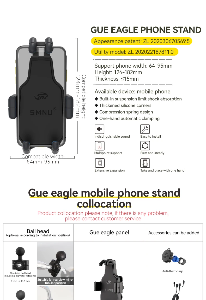 SMNU 2024 New Design Motorbike Accessories Mobile Phone Holders Flexible Universal Motorcycle Phone Mount manufacture