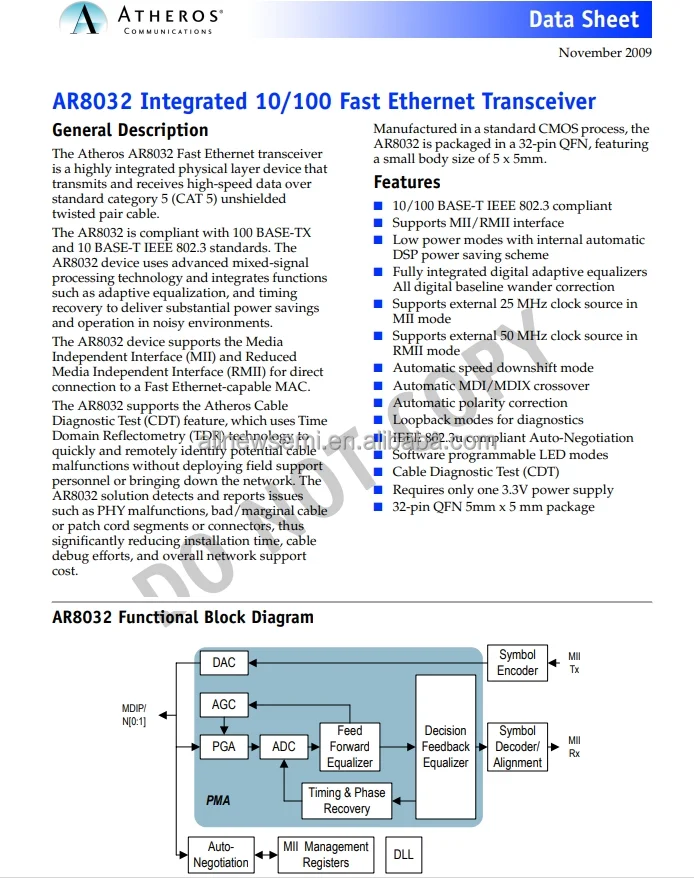 Hot sale original AR8032-BL1A  INTEGRATED 10/100 FAST ETHERNET TRANSCEIVER AR8032 Integrated 10/100 Fast Ethernet Transceiver