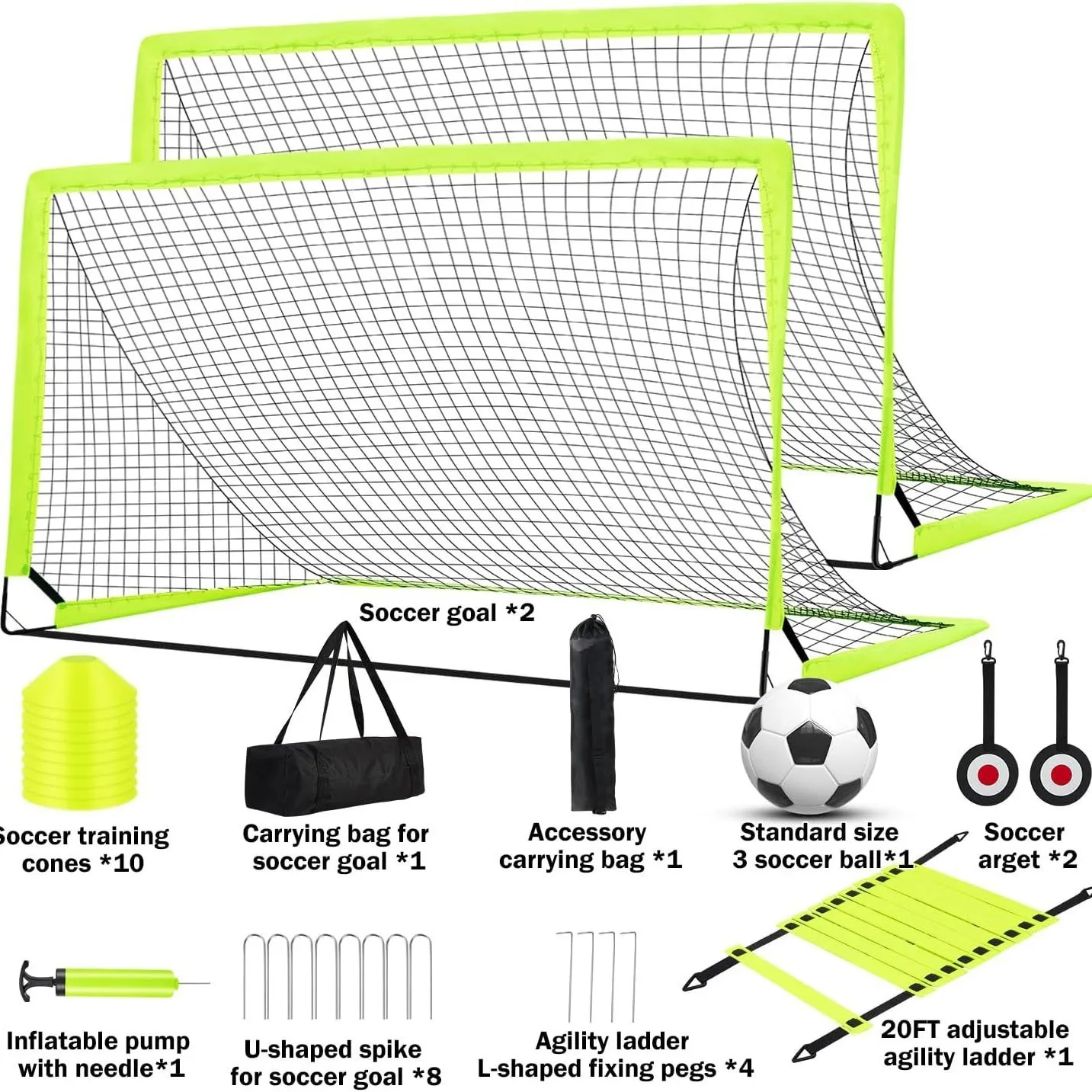 Factory Portable Soccer Goal Net For Kids Adults Pop Up Extra Stakes Training Cones Speed Agility Ladder With ball Carry Bag details