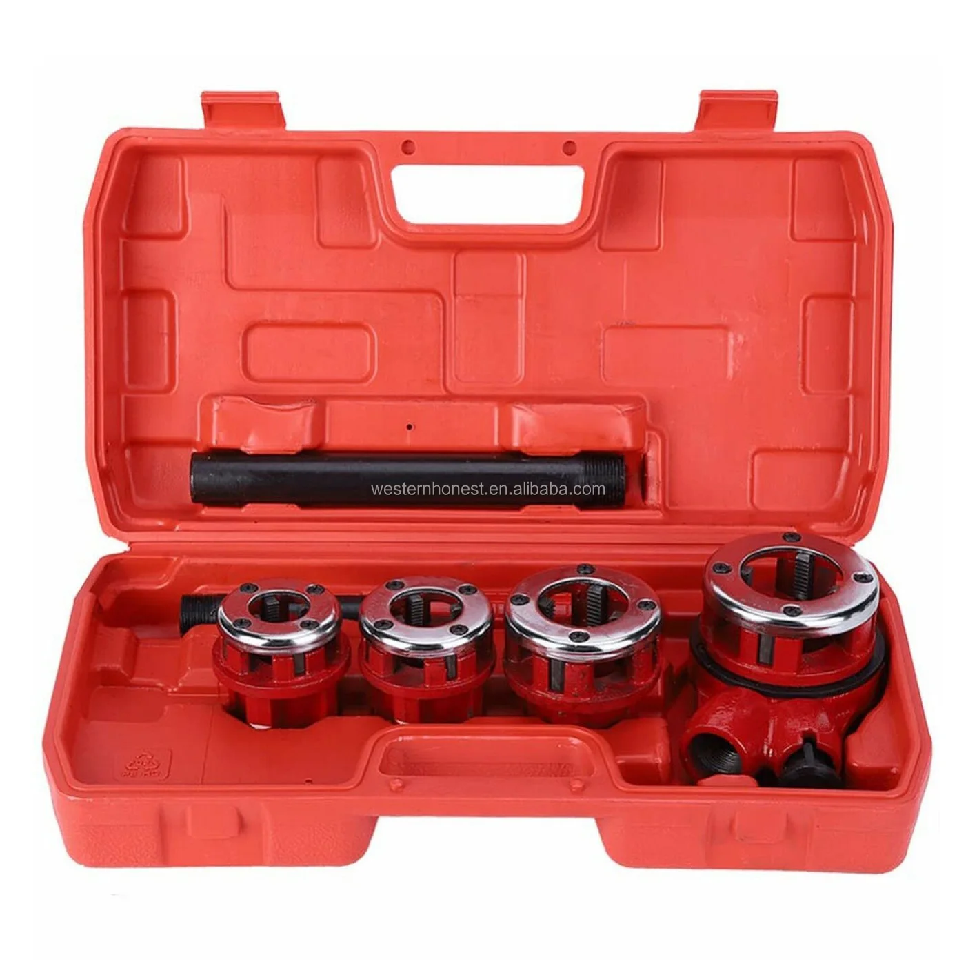 Thread Pipe Risers Tool Manual Pipe Threader Tool Kit 4 Dies Ratchet Handle Threading Bar Head ...