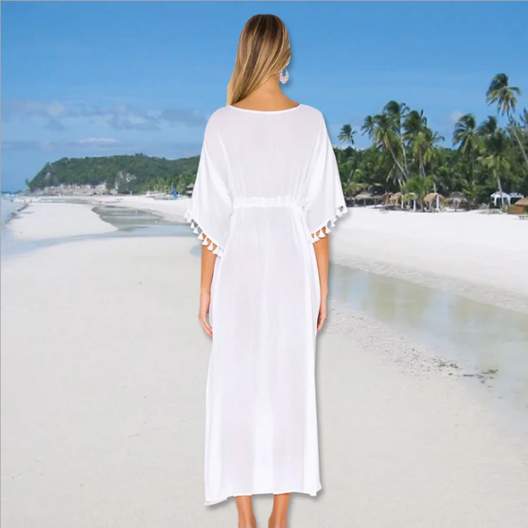 Vestidos Playeros Mujer, Camisas de Bikini Mujer Ropa de Baño Blusa de  Playa Bikini Cubrir Kaftan Vestido Largo Capa de Punto con Flecos Kimono  Protector Solar para Verano(B Blanco,Talla única): : Moda
