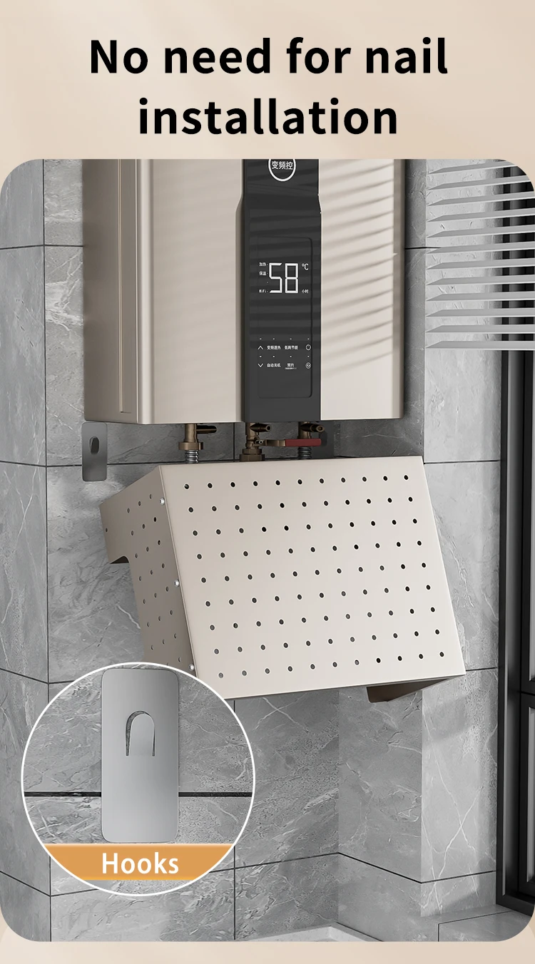 Champagne Gold Kitchen Gas Water Heater Cover Hole Plate Wall Organizer Shelf