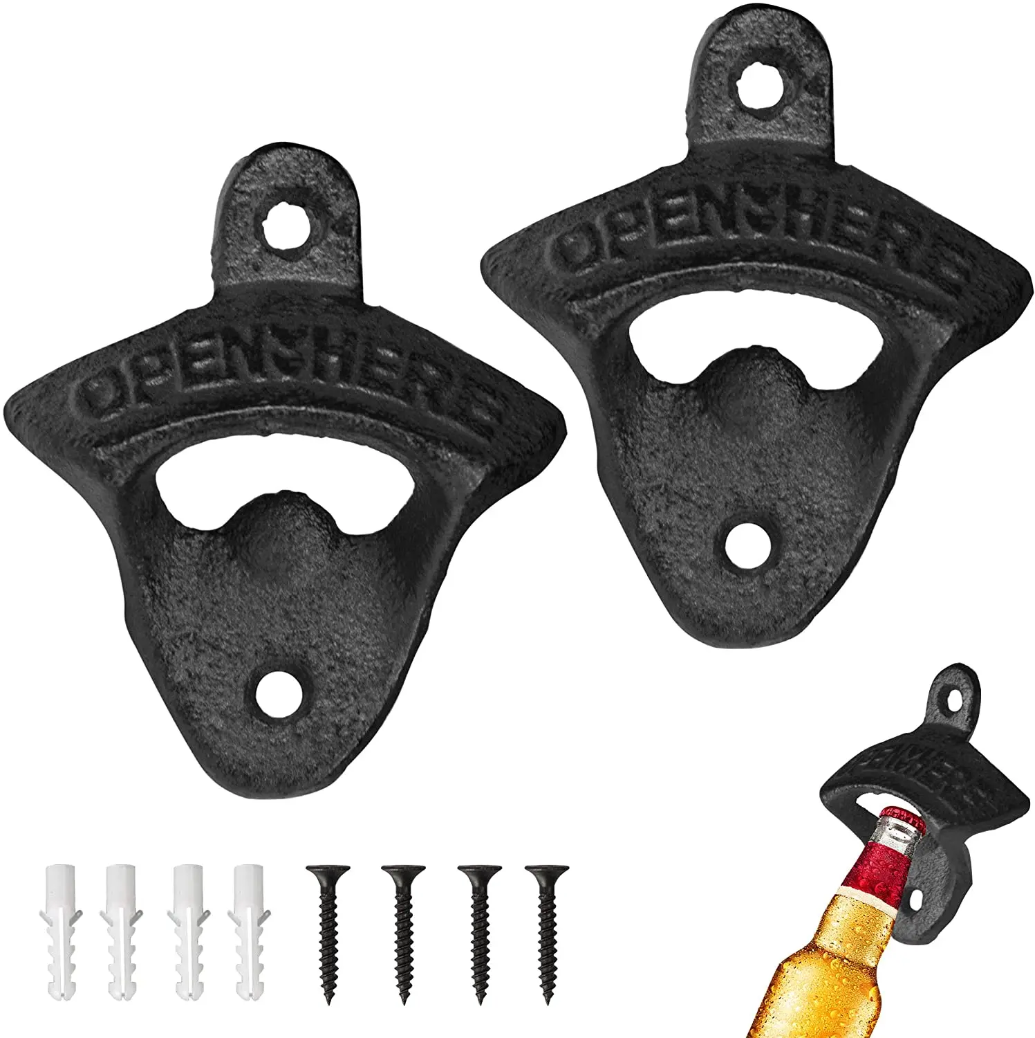 1PC Beer Opener Wall Mounted Home Bar Bottle Fixed Wine With Screws Cast Iron