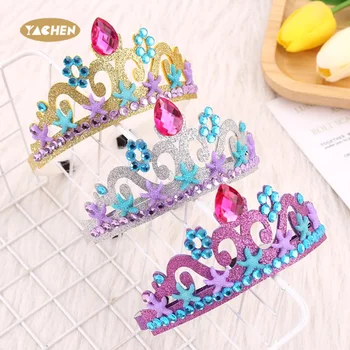 Yachen Ins Mermaid Princess Crown Colorful Plastic Diamond Princess Party Dress up Pretend Accessories Favor Party Decorations