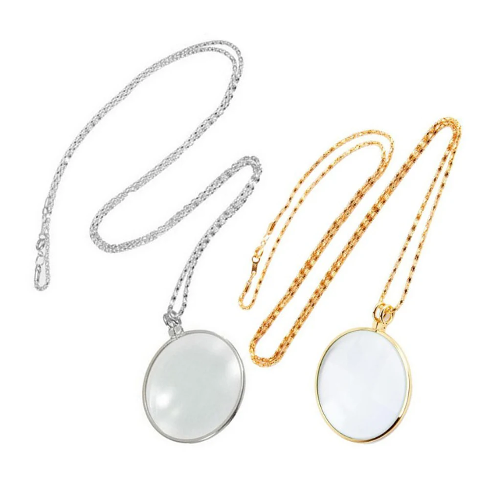 Decorative Monocular Necklace 5x Magnifying Glass Pendant Plated Chain Necklace Magnifier for Jewelry