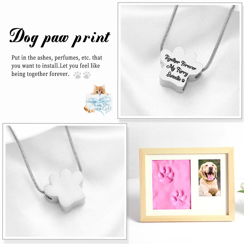 Cremation jewelry cat paw stainless steel urn necklace to commemorate pets / relatives seven styles of optional aluminum urns