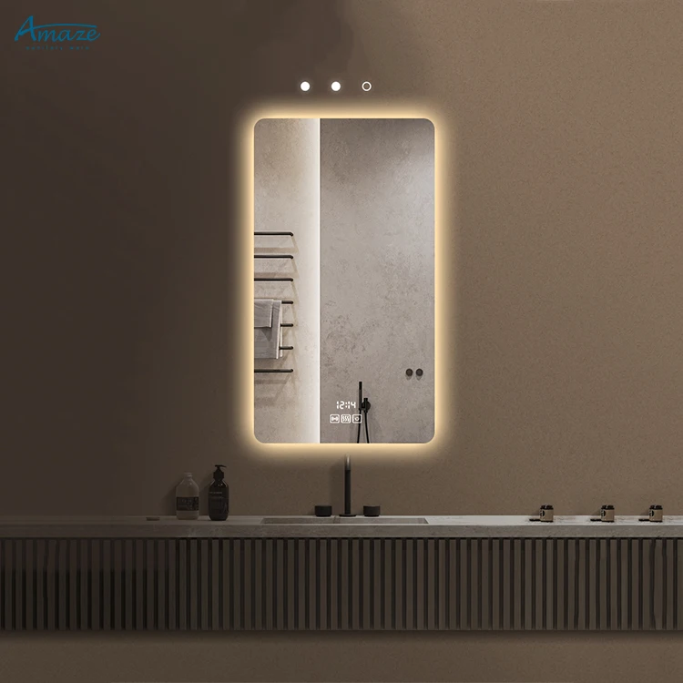 Modern bath smart mirror toilet wall dimming defogger rectangle bathroom mirror with led factory