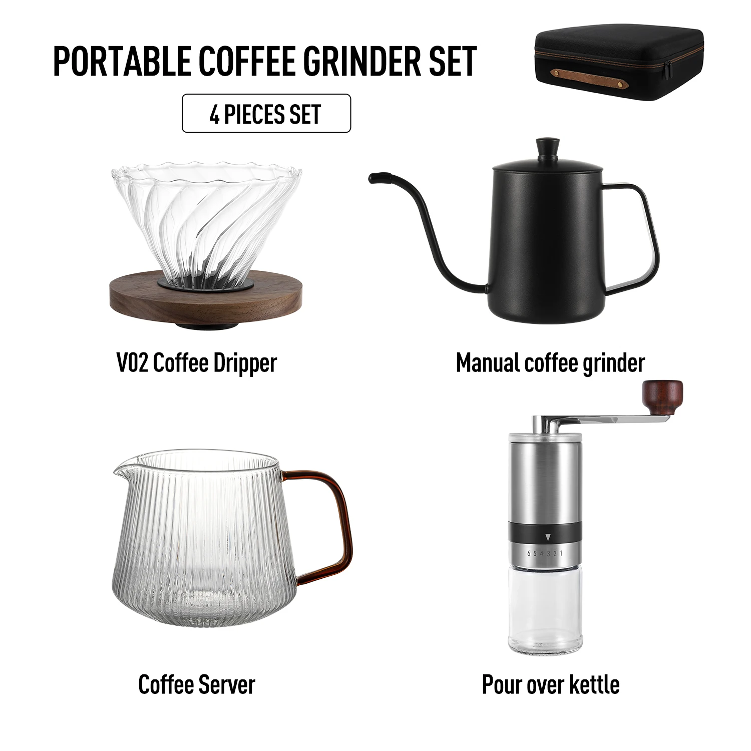 8pcs Pour Over Coffee Maker Set with Gift Box, Portable Travel