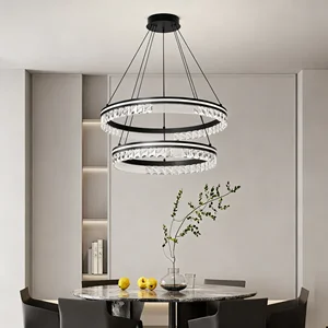 JACKSUN French-style Luxury Crystal Chandelier Modern Minimalist Circular Master Bedroom Pendant Light Dining Lighting