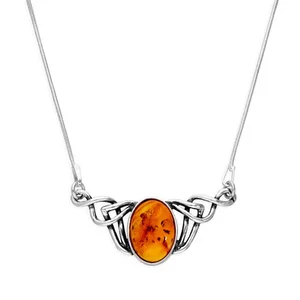 925 Sterling Silver Natural Amber Pendant Necklace Fine Jewelry Wholesale Customizable Elegant Women Gift