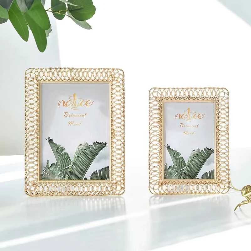 Photo Frame Custom Light Luxury Golden Mesh Photo Frame 6 Inch 7 Inch