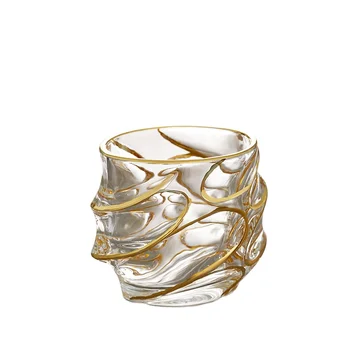 Creative fashion design gold thread edge painted crystal clear glass whiskey glass11Oz