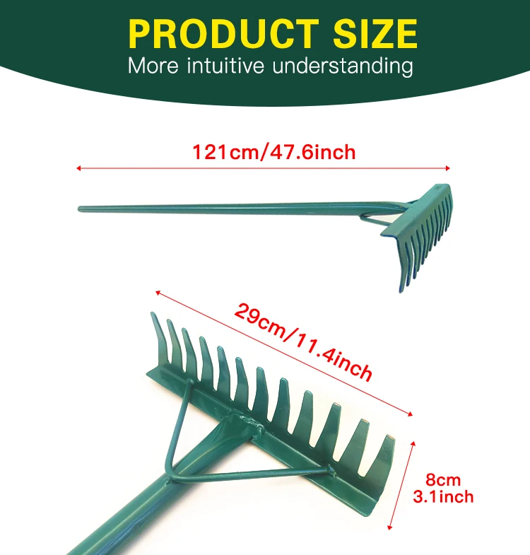 product hot sales garden farm tools  metal  lawn leveling  leaf  rake  with long handle-2