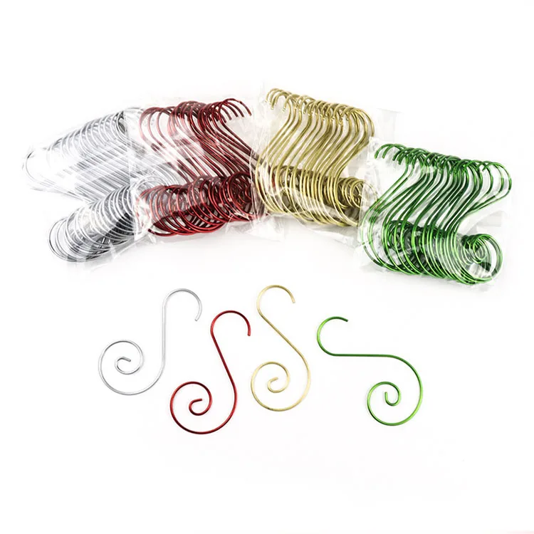 Оптовая продажа, металлические крючки, декоративные крючки из нержавеющей стали, вешалка для рождественской елки, красный/зеленый/Золотой/Серебряный