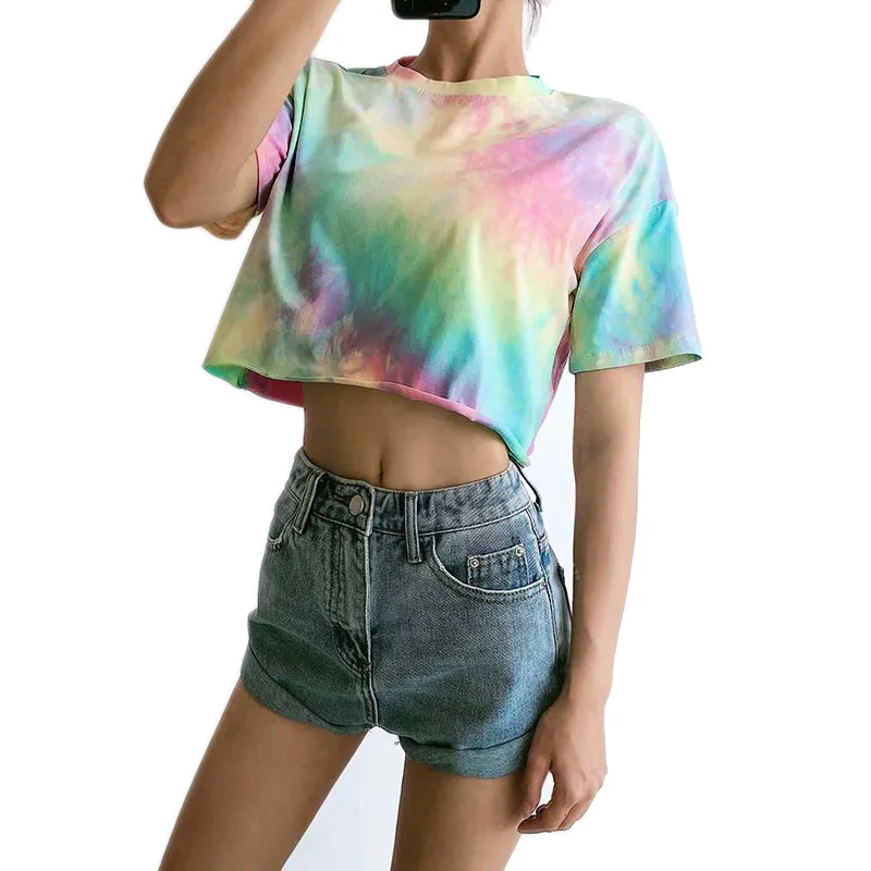 Venta Al Por Mayor,Nueva Moda,Crop Top Multicolor,100% Algodón,Sexy,Mujer,Tie Dye,Camisetas - Buy De Tinte De Corbata,Camisetas De Moda Mujer,Camiseta Estampada De Product on Alibaba.com