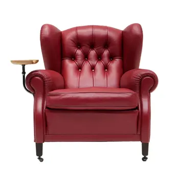 Elefante Mid Century Wingback Single Sofa Chair With Cup Holder and Wheels 1919 Classic Vintage Leather Armchair